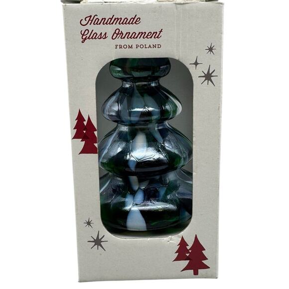 Polish Hand Blown Glass Ornament Christmas Tree Zorza of Poland 6" Green Red Box - Picture 1 of 13